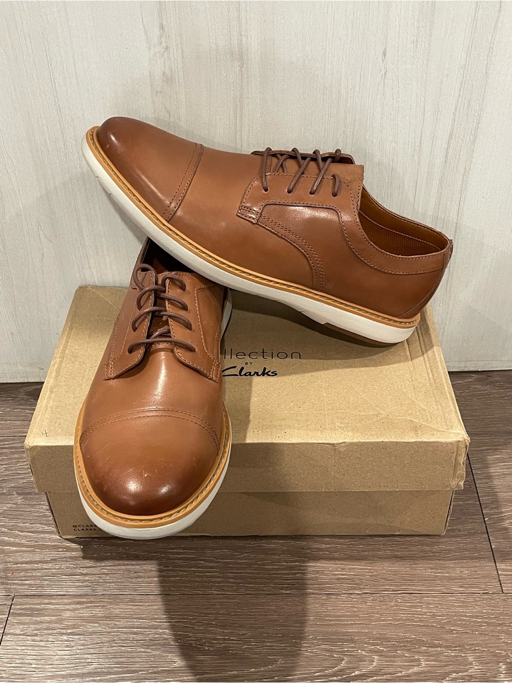 Clarks Draper Cap Tan Leather Cap Toe Oxfords Shoes Men’s
